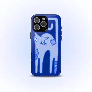 Blue Patchwork Cat Phone Case, Cute Y2K Grunge, Whimsical Cool Girly Gift Suitable for IPhone17 11 12 13 14 15 16 Pro Max Air Plus
