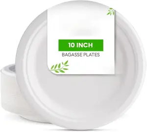 FPN Disposable Sugarcane Bagasse Plates - 100% Compostable – Sturdy, Biodegradable & Compostable, Microwave &Freezer Safe, BPA-Free Natural Tableware for Parties, Weddings, Events (125, 10 IN)