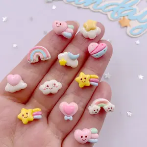20PCS Resin Painted Mini Colorful Stars White Clouds Rainbow Love Figurines Flat back Stone  Scrapbook DIY Jewelry Crafts Accessories Handmade Crafts