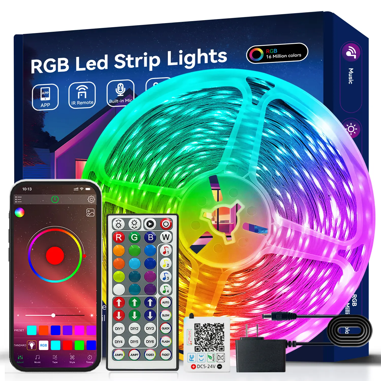 Smart RGB LED Strip Lights Color Changing – 100FT / 50FT / 32.8FT / 9.84FT – Includes Power Supply and Controller, Easy Installation, Multifunctional Lighting for Bedroom Home Party Decor