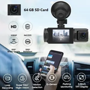 Multi-Channel Car Dash Cam with Night Vision Mini WiFi FHD Dash Cam 1080P Full HD 2.0" IPS Screen 170° Wide Angle WDR 64GB Card Dual Dashcam 24-hour Parking Monitoring Built-in Wifi