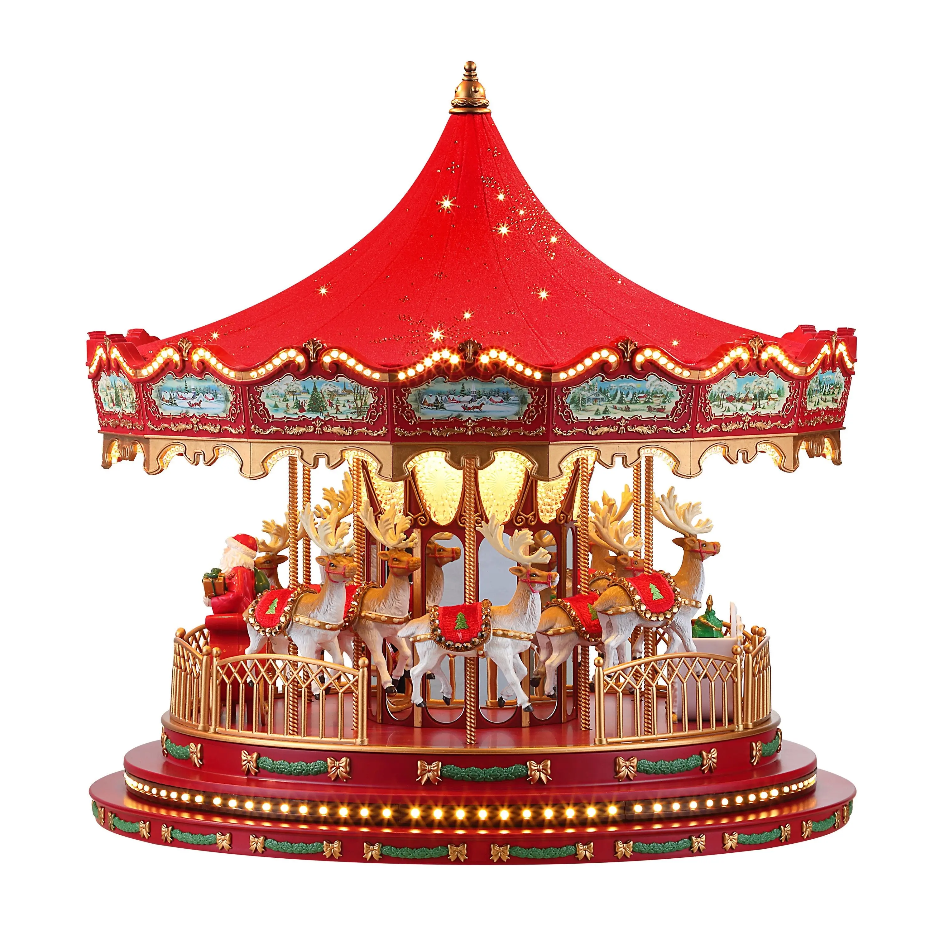 17 in. Animated Deluxe Snowflake Crystal Carousel - Red