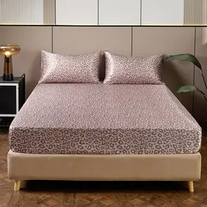 Leopard Print Fitted Sheet & Pillowcase Set, Bed Sheets, 3 Counts/set Including 1 Count Fitted Sheet & 2 Counts Pillowcase without Filler, Bedding Supplies for Home Bedroom