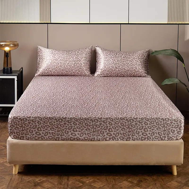 Leopard Print Fitted Sheet & Pillowcase Set, 3 Counts/set Including 1 Count Fitted Sheet & 2 Counts Pillowcase without Filler, Bedding Supplies for Home Bedroom
