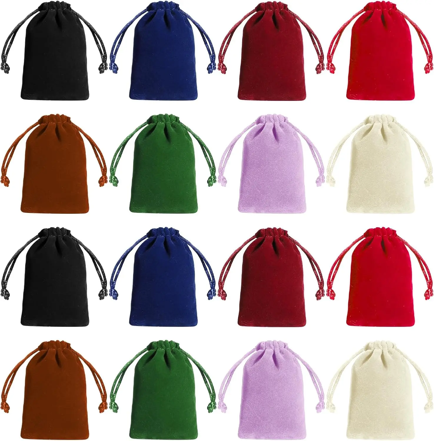 16-Pack Eco-Friendly Velvet Drawstring Organiser Pouch Set (4.1x3.3in) - Satin-Enhanced Dustproof Home Storage Bags, 8 Different Colors, Durable, Secure Closure for Jewellery, Anniversary Gifting