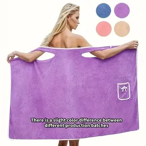 Women's Ultra-Soft Coral Fleece Bathrobe with Cute Bow Pocket - Thick Absorbent Wearable Towel Skirt for Home, Plush Cozy Clothing, Loungewear, Multiple Colors Available, Wearable Bath Towel