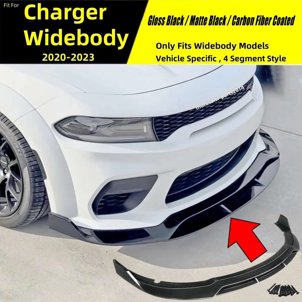 FRONT BUMPER LIP SPLITTER For DODGE CHARGER 2020-2023 WIDEBODY  KIT GLOSSY BLACK