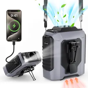 PADOX 10000mAh Portable Waist Clip Fan, 4-in-1 Wearable Personal Fan, 5 Speeds Up to 15000RPM, Rechargeable Hands-Free Belt/Neck/Desktop Fan with Dual Clip & LED Light for Outdoor Work, Camping, Travel