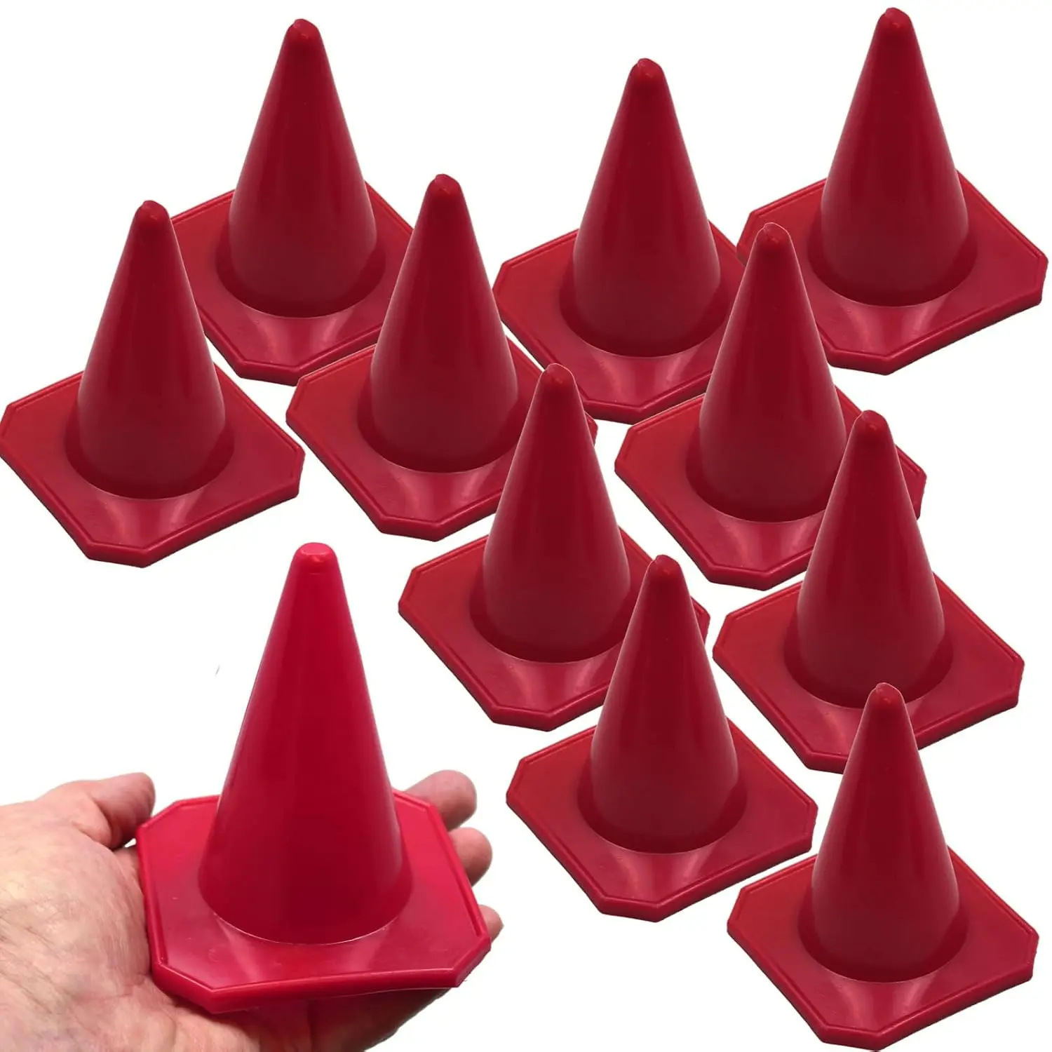 Durable Plastic 4” Mini Red Traffic Cones, Set of 10 – Work Safety Equipment for Agility Training, Outdoor Activities