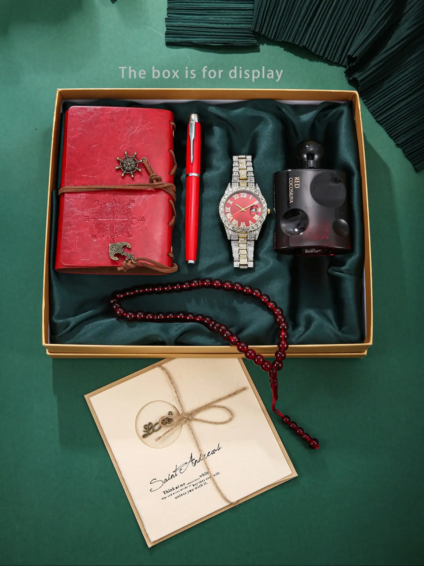 Men's Watch Set with Perfume, Beads Bracelet, Notebook, Pen & Greeting Card, Perfect Gift for Daily Use, Holidays, Birthdays