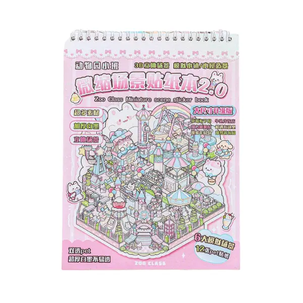 Halloween Fall Gift  6 in 1 DIY Scene Zoo Miniature Scene Sticker Book Miniature House Book for Sticker Therapy, Cute Cartoon Animal Stickers for Adults & Kids, Stress Relief DIY Scene Craft