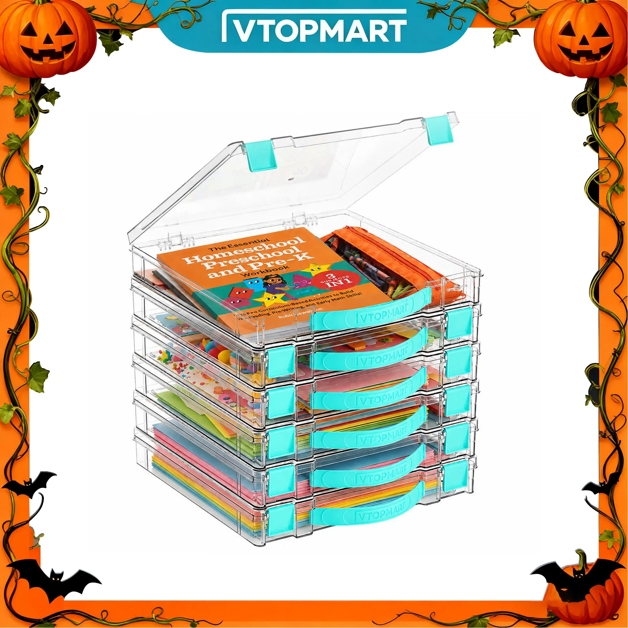 【4.5QT Storage Bin】Vtopmart 3/6/8 Pack Clear 4.5QT Craft & Scrapbook Storage Box with Handle, Snap-Tight Latch Lid, 12"x12" Paper Fit, Stackable, Easy to Carry, for Art Supplies Puzzles Board Game, Playroom Organization TikTokShopFallDealsForYou Halloween