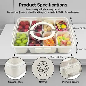 8-Compartment Divided Snack Box with Lid & Handle - Airtight, BPA-Free, Leak-Proof Organizer for Fruits, Nuts, Candy, Perfect for Parties, Picnics & Home Storage!