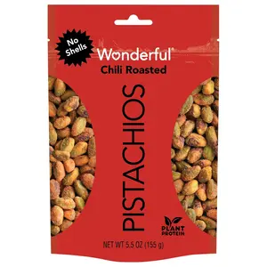 Wonderful Pistachios No Shells Chili Roasted Nuts 5.5 Ounce Resealable Bag Protein Snacks Gluten Free Travel Healthy Snack California Grown Plant Based Protein Kosher Halal Non-GMO