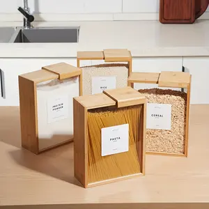 1PCS Bamboo Wood Food Storage Boxes 3L with Sliding Lids - Perfect for Pasta, Cereals and More | Reusable Rectangular Kitchen Pantry Organizers Perfect Housewarming