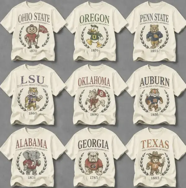 Vintage All Team College Football Mascot T-Shirt, Sand Unisex Game Day Shirt, Retro Football Fan Apparel, College University Outfit, Back to School Gift for Football Fans