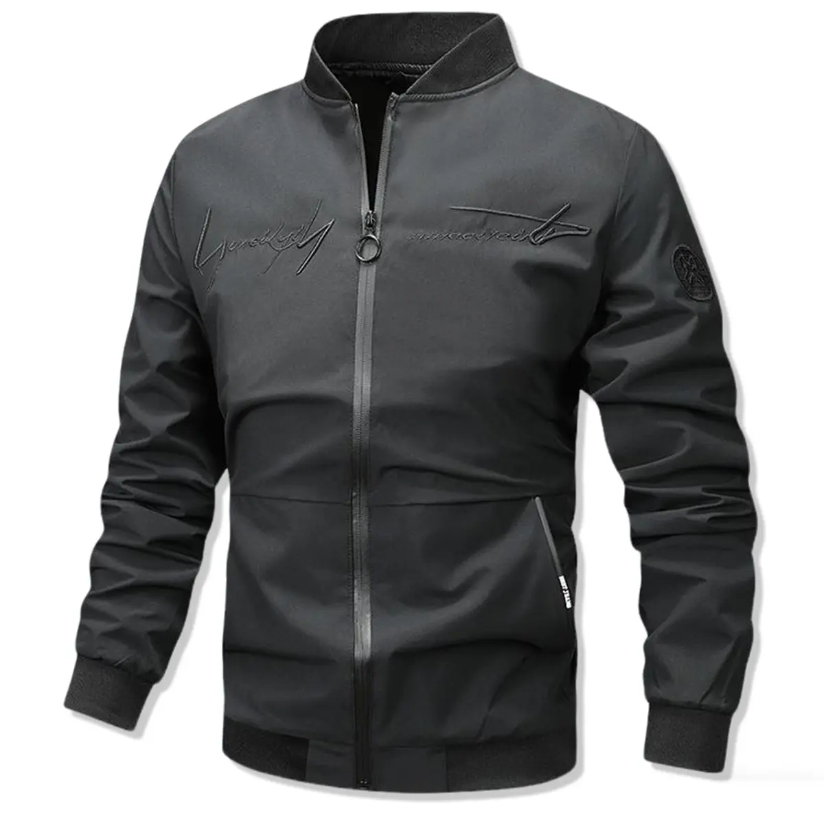 Men's Lightweight Casual Flight Jacket Tops, Plain All-Season Long-Sleeve Coat with Zippered Front, Athletic Menswear