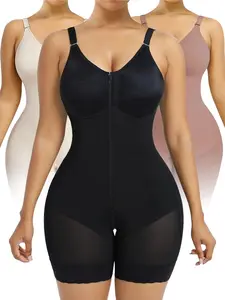 Body-Sculpt Colombian Women's Shapewear Bodysuit Backless with Bra Cup Faja Waist Trainer Full Body High Waisted Butt Lifting Tummy Control Slimming Jumpsuit with a zippered crotch and detachable shoulder straps Elegant Womenswear Chic Compression
