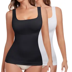 Women's Tummy Control Shapewear Tank Tops, Square Neck  Compression Tank Top, Solid Backless Camisole Body Shaper, Basic Minimalist Womenswear Lady Underwear, Summer Tops Tummy Tuck Garment, Tummy Tuck Shapewear
