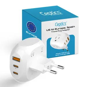 European Travel Plug Adapter - Type C - 5 in 1 - Ultra Compact (PTU-9C)