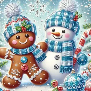 5D DIY Full Drill Round Diamond Painting - Diamond Art Painting Kit Snowman Gingerbread Man Mosaic, Canvas - DIY Decorative Painting, Home Wall Decor, Suitable for Halloween and Christmas, Birthday and Anniversary Gifts