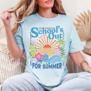 Lady's Streetwear Vintage Fabric Tropical Graphic Short-Sleeve T-Shirt - RodyThread Apparel for Teacher Summer Break, Last Day of School Outfit