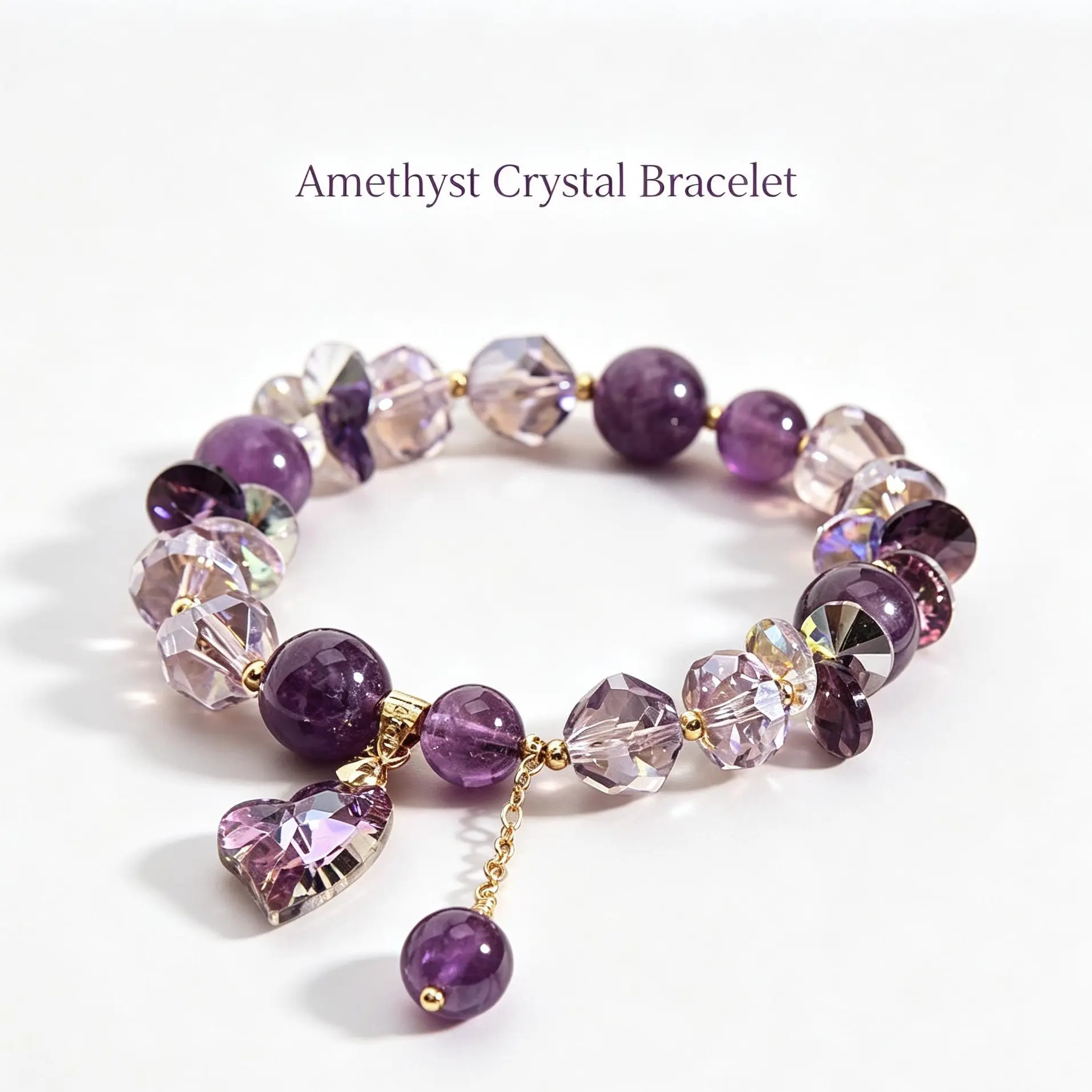 Natural Amethyst Crystal Beaded Bracelet, Purple Luxury Elegant Fashion Accessory, Ideal for Daily OOTD, Dating & Dinner Gifting