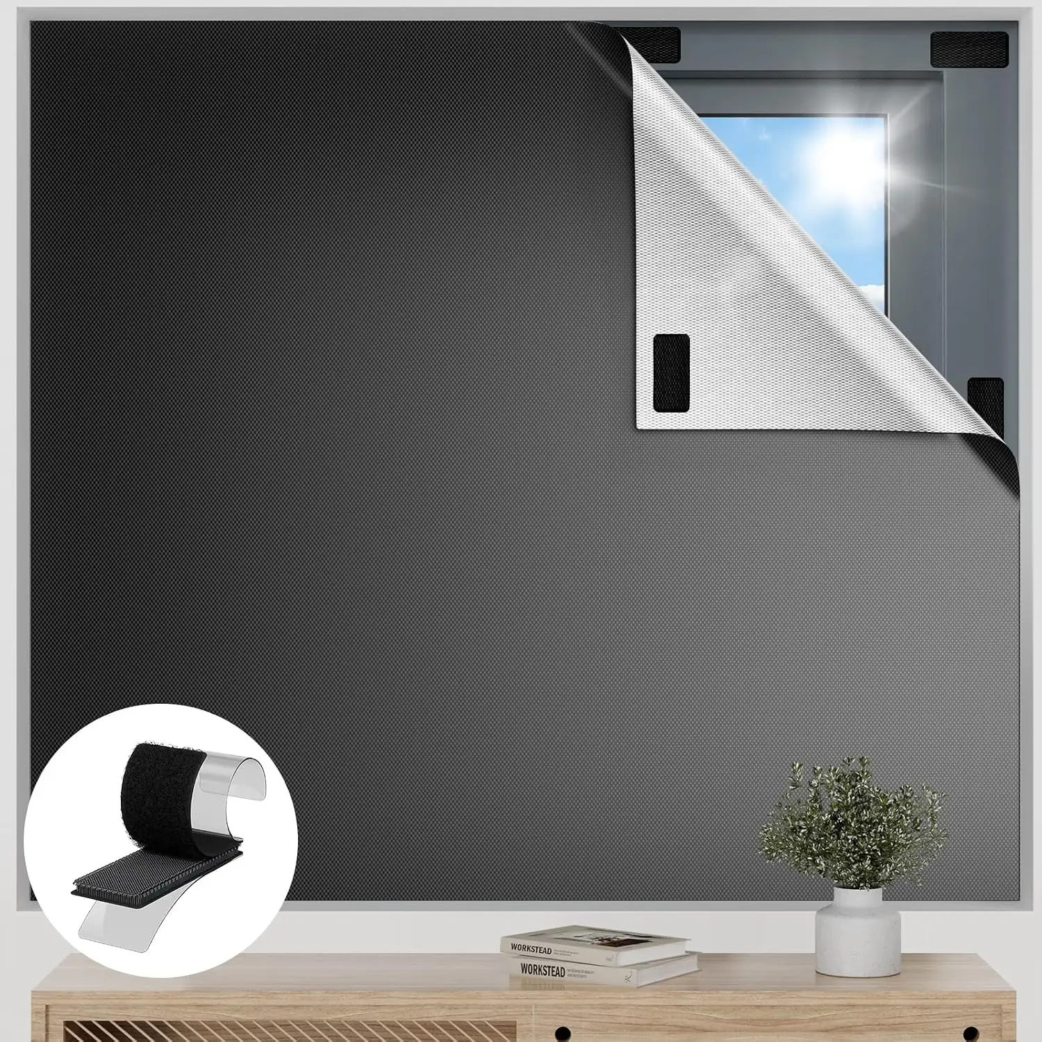 Blackout Curtains for Bedroom, 36" x 57" Temporary Blackout Shades for Windows, Portable Black Out Blinds Screen with 20 Loop & Hook, 100% Black Out Window Cover Film for Baby Nursery Travel RV-BlacksGift.