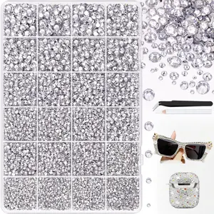 DIY Kit 30000pcs Silver Clear Resin Rhinestones Flatback Gems with Pick up Pen & Tweewers and Gifted Tools  Jewelry Glue for Nail Art Crafting Clothing Book Makeup