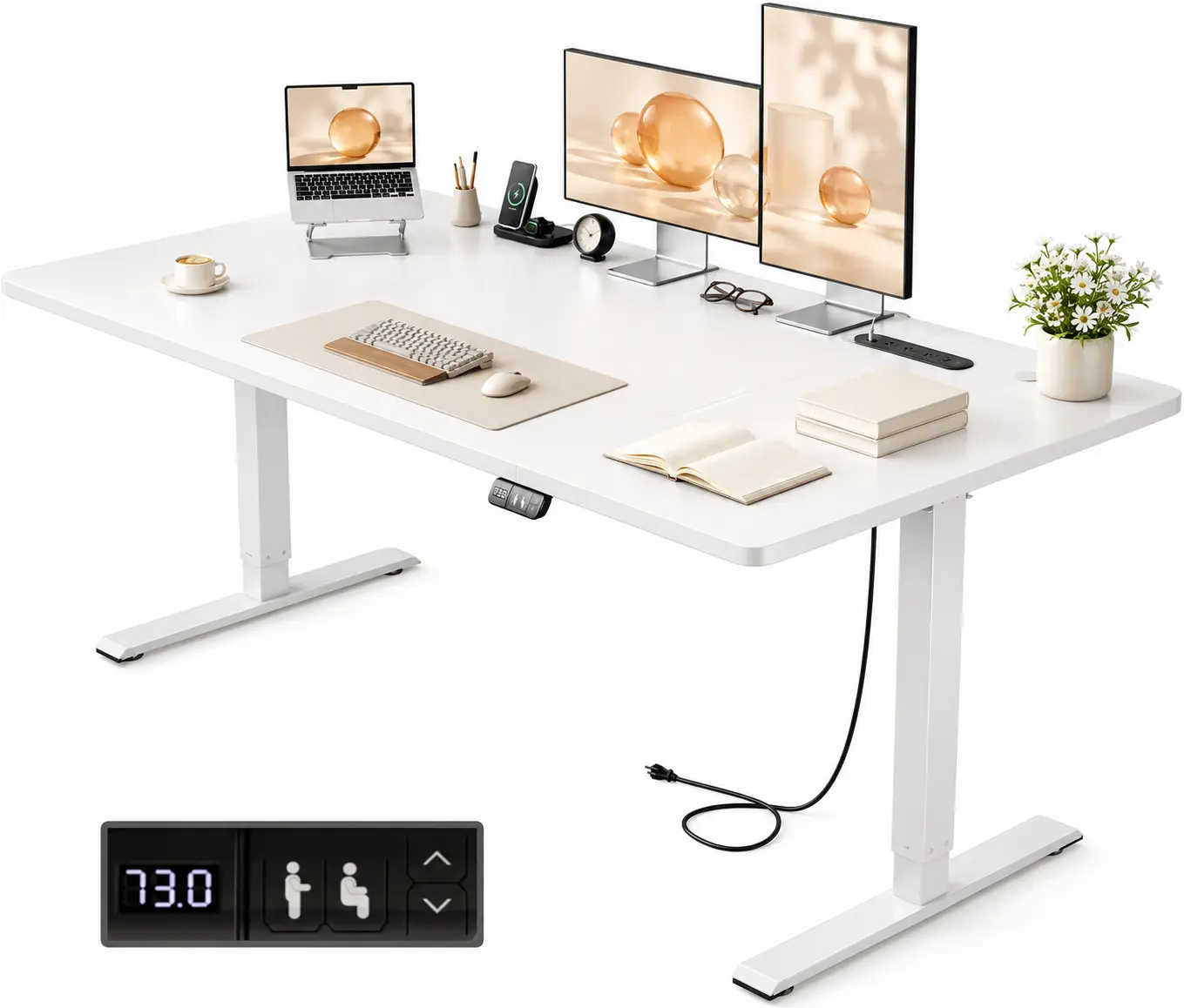 Electric Standing Desk Height Adjustable Computer Desk with Carbon Fiber Tabletop, PC Desk Featuring Built-in AC Power Outlets and USB Charging Ports, Dual Memory Height Settings, Gaming & Home Workstation for Small Home Offices  furniture