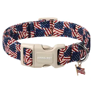 ARING PET American Flag Dog Collar - Adjustable Patriotic 4th of July Puppy Collar with Quick Release Buckle summerwins