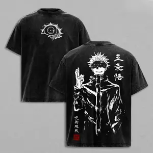 Gojo Satoru Tee Washed – Jujutsu Kaisen: Execution Shibuya Incident Compilation & Culling Game Prelude Vintage Oversized Heavy Cotton Anime Manga T-Shirt, Double Printed Retro Unisex Streetwear Graphic Top, Japanese Anime Merch for Sorcerer Fans funny
