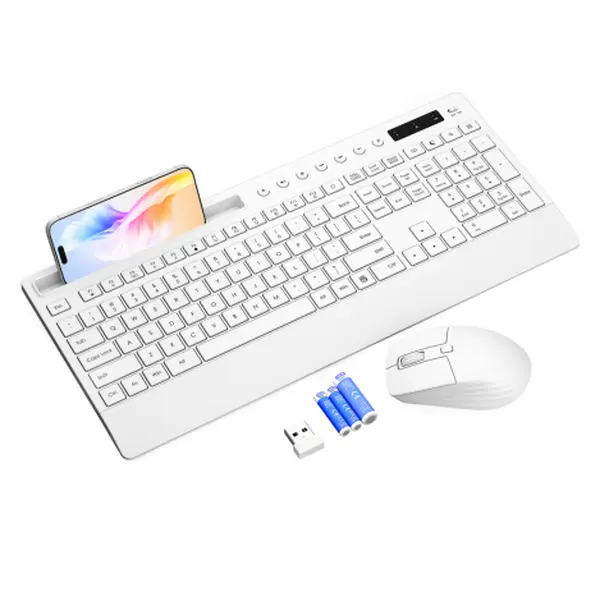 SABLUTE KC782 Wireless Desktop Keyboard & Mouse Combos, Full-Size Quiet Desktop Keyboard with Palm Rest, Phone Holder, Multimedia Keys, Numeric Keypad, Batteries Included (Non-Bluetooth)