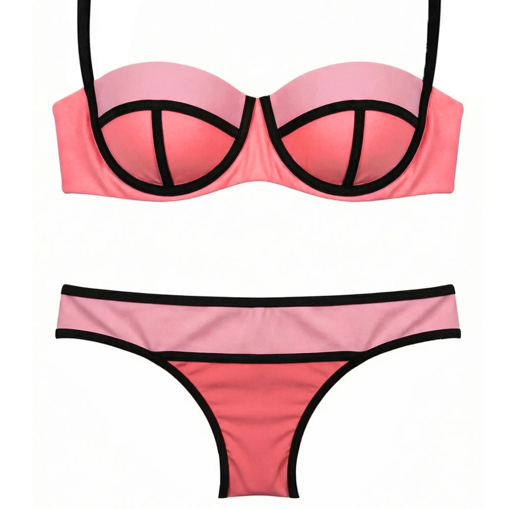 Fan Favorite Agerose Multiple Colors Geometric Contrast Trim Bikini Convertible Strapless Two Piece Swimwear for Women Minimalist Solid Tones Premium Stretch Fabric Ideal for Beach Vacation sea fancy swimsuit casual fashion chic tie bathing suit Fan Favorite Agerose Multiple Colors Geometric Contrast Trim Bikini Convertible Strapless Two Piece Swimwear for Women Minimalist Solid Tones Premium Stretch Fabric Ideal for Beach Vacation sea fancy swimsuit casual fashion chic tie bathing suit