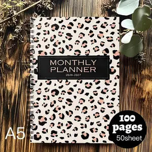 2026-2027 A5 Leopard Monthly Planner | Spiral 100-Page Schedule Notebook, an excellent gift for family and friends, a diary, a stationary item, a gift for women, a Valentine's Day gift, for recording life, Spiral Bound Planner