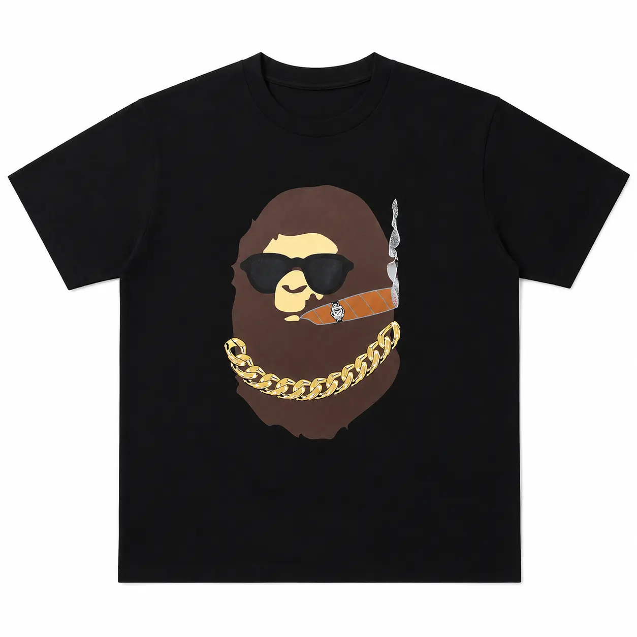 2026 Camo Tee Brown Smoke Short Sleeve Crew Neck Casual Summer T-Shirt with Iconic Ape Head Design and Plaid Pattern