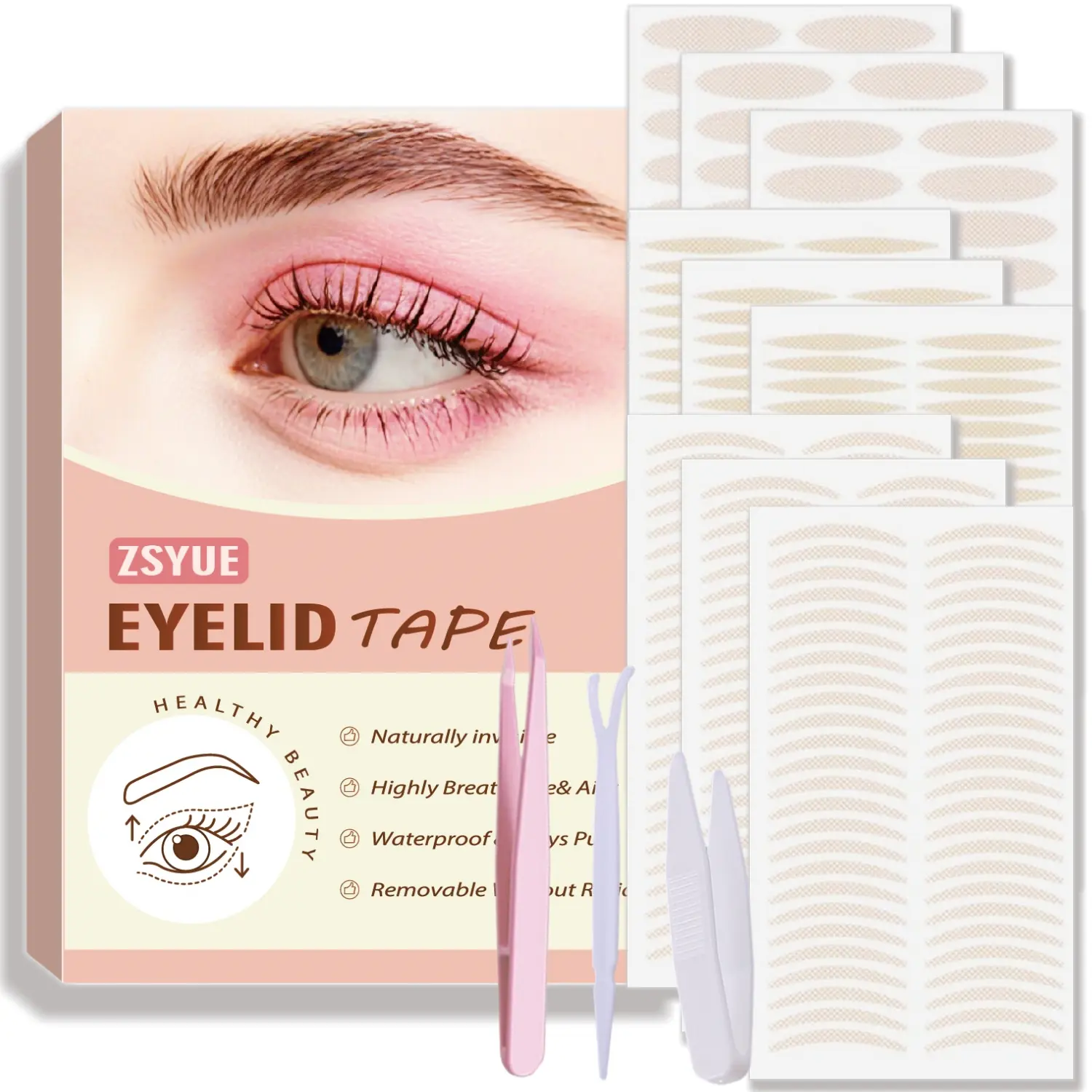 Eyelid Tape for hooded eyes invisible, 432pcs Eyelid Lifter Strips, Waterproof Double eyelid strips,Instant Eyelid Lift for Heavy Saggy, Uneven,Hooded, Mono-eyelids, with Fork Rods and Tweezers, Facial Makeup Tool, Makeup Accessories