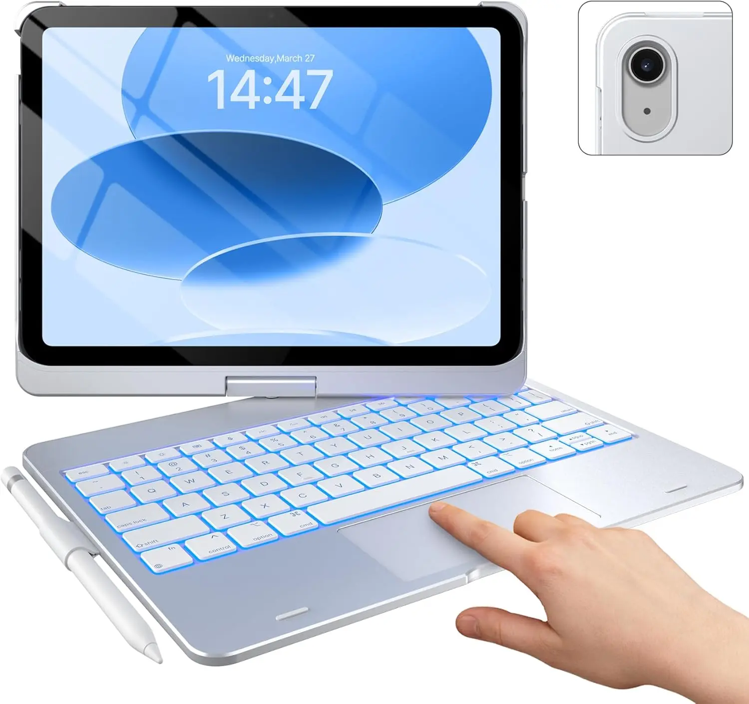 Touch iPad 10th Generation Case with Keyboard (10.9", 2022) and iPad A16 (11th Gen, 2025)  360 Rotatable, 11-Color Backlit, Multi-Touch Trackpad, Thin & Light ()