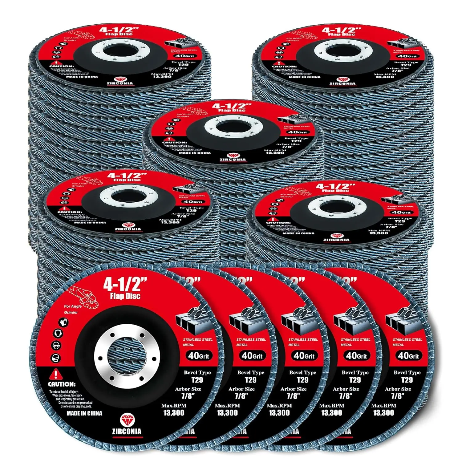 60 Pack Flap Discs 40 Grit, 4 1/2" x 7/8" for Angle Grinder,Type 29 Zirconia Grinding Wheel for Metal,Wood,Stainless Steel, Sheet Metal