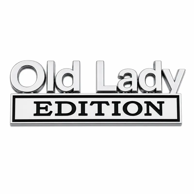 Old Lady Edition 3D Zinc Alloy Car Emblem Badge, Adhesive Auto Decal for Truck SUV Tailgate Fender