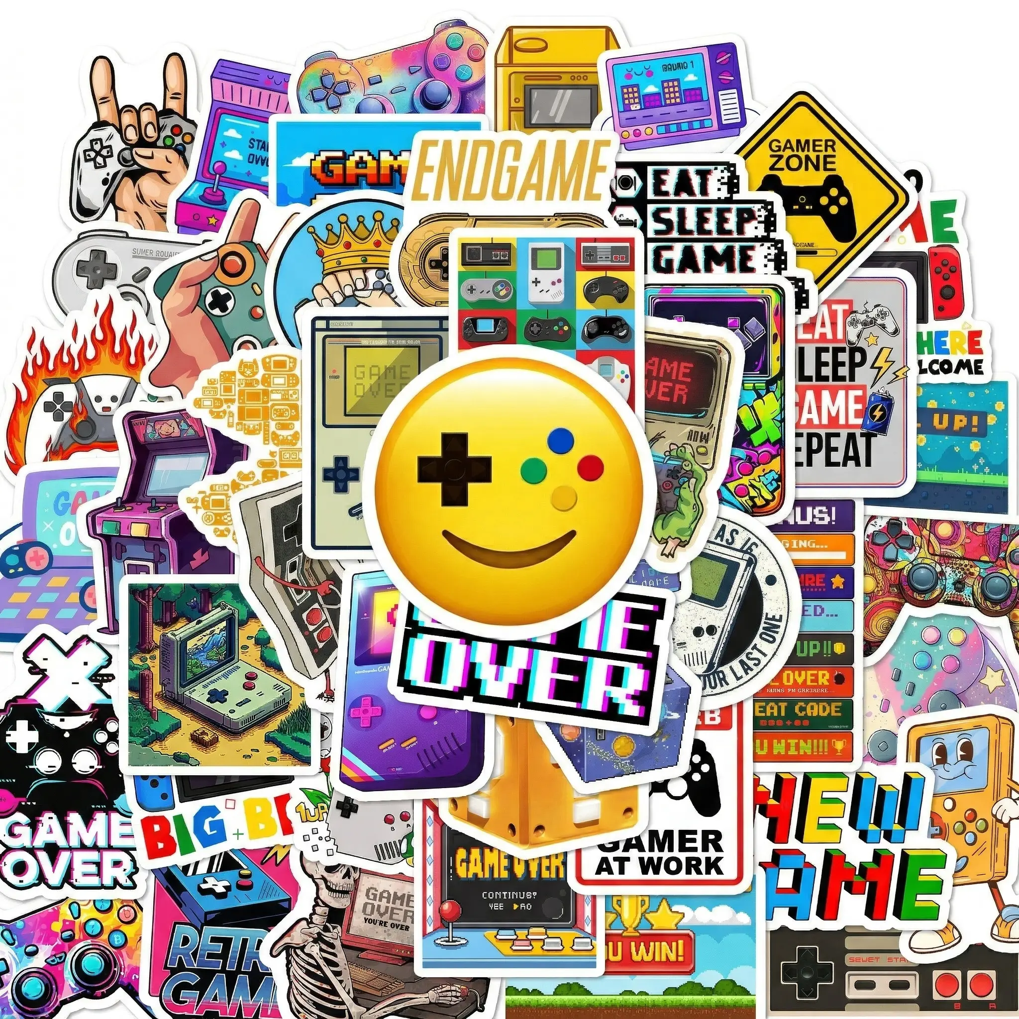 50PCS Gaming Stickers Pack, Waterproof Vinyl Video Game Decals for Water Bottle, Laptop, Phone, Tablet, Skateboard, Helmet, Retro Gamer Stickers for Boys, Teens, Kids, Console Controller Arcade Sticker Set