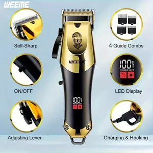 WEEME Professional Men's Digital Display Electric Hair Clipper, USB Rechargeable, 4 Guide Combs, For Salon & Home Use, Haircut, Rechargeable Lithium Battery, Ideal Gift For Men