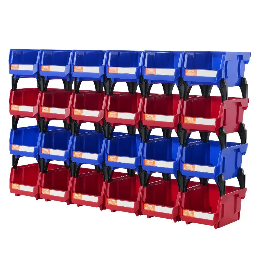 【DealsForYouDays】Father's Day Gift 6-Piece Functional Rectangular Plastic Stackable Storage Organizer Containers, 14.8x8.5x7.1in Black Boxes for Kitchen Pantry Organization, Garage Small Parts