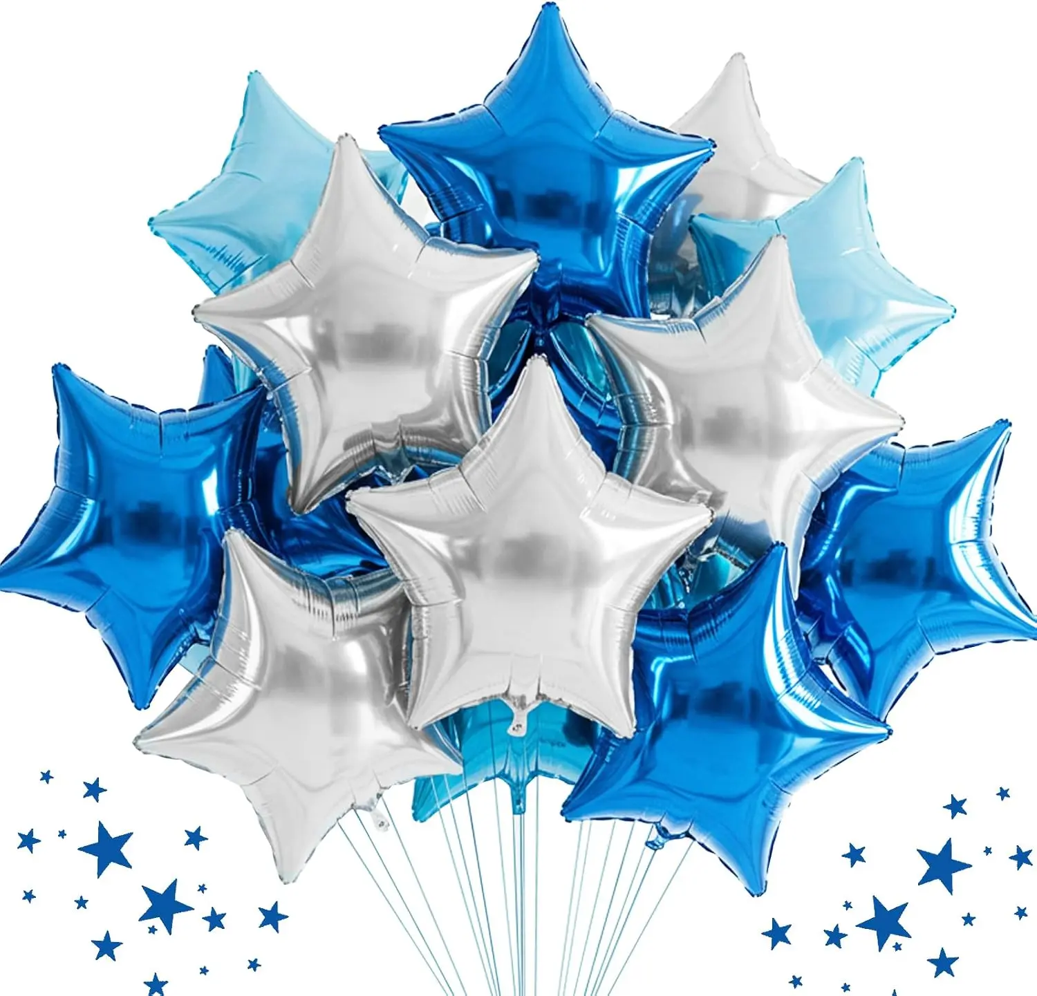 30Pcs 18in Shiny Blue-Silver Star-Shape Foil Balloons, Decorative Festive Colorful Birthday Theme Helium Mylar Balloons for Birthday, Wedding Party Decor Supplies, Decorative Balloons Balloons