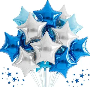 30Pcs 18in Shiny Blue-Silver Star-Shape Foil Balloons, Decorative Festive Colorful Birthday Theme Helium Mylar Balloons for Birthday, Wedding Party Decor Supplies, Decorative Balloons Balloons