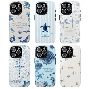 Christian Bible Verse Phone Case, Inspirational Faith & Ocean Design, gift for him for her, blue tone bible verse