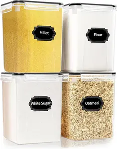 4 Pack Large Airtight Food Storage Containers with Lids – BPA-Free Kitchen & Pantry Organization Containers for Cereal, Flour, Sugar & Dry Food Storage Includes Labels & Marker (5.2L / 176oz)