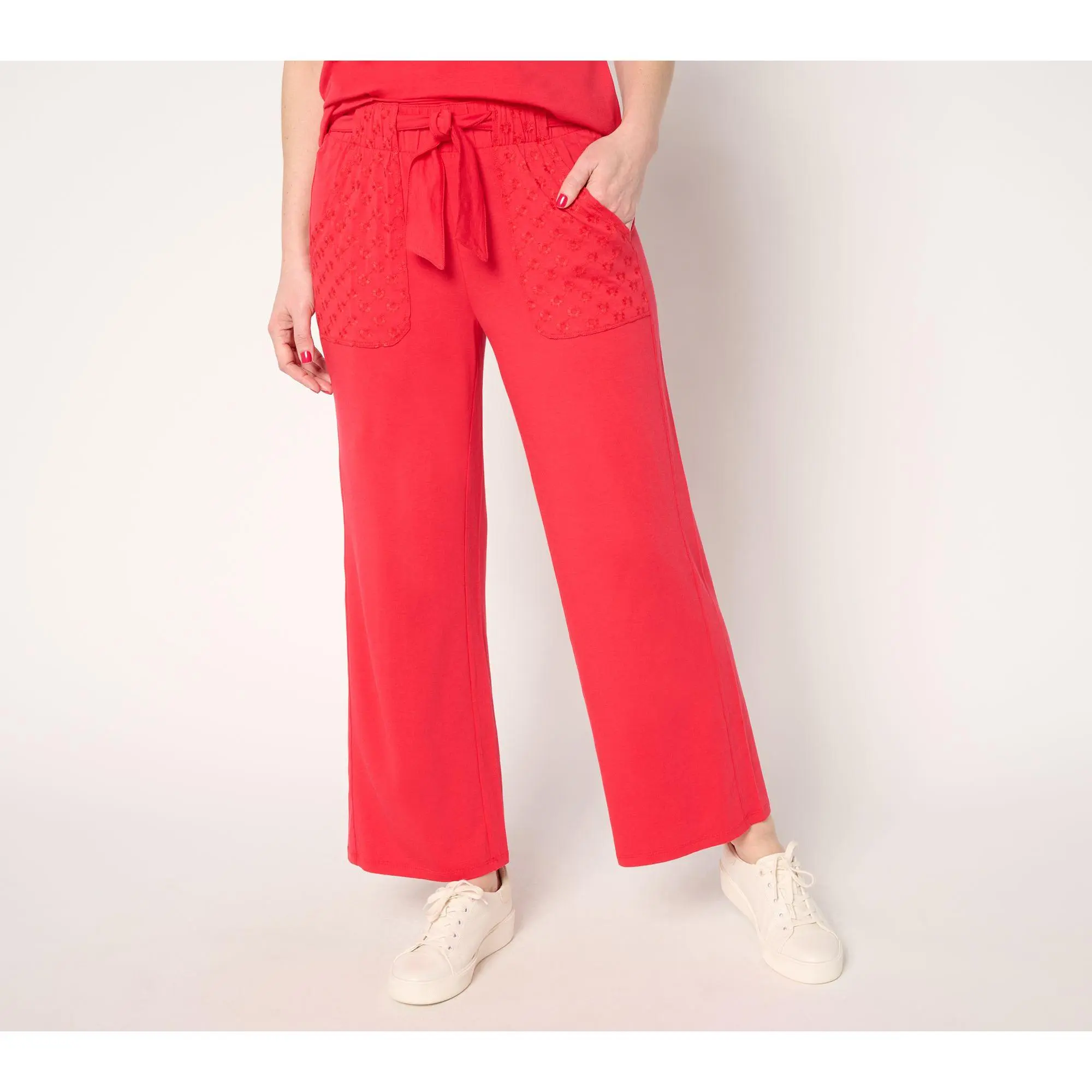 AnyBody Petite Cozy Knit Ankle Pants with Embroidery