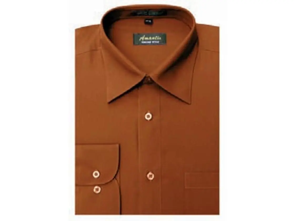Amanti CL1018-14 1-2x32-33 Amanti Mens Wrinkle Free Rust Dress Shirt - Rust-14 1-2 x 32-33