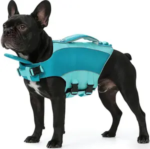 Kuoser Dog Life Jacket, Adjustable Pet Float Coat with Neck Floating Board, Rescue Handle & D-Ring, Reflective Dog Life Vest for Small Medium Large Dogs Swimming, Boating, Green Purple